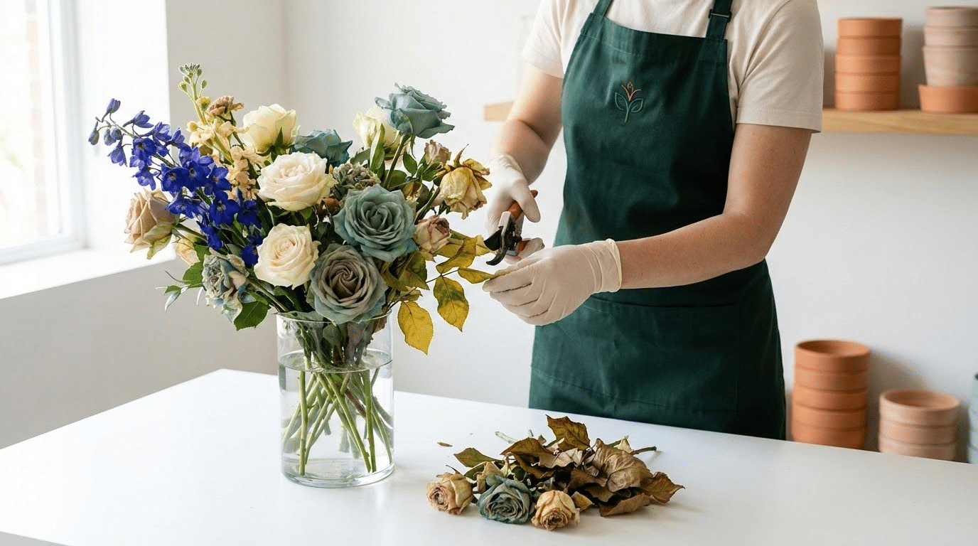 גיזום שוטף של עלים ופרחים
