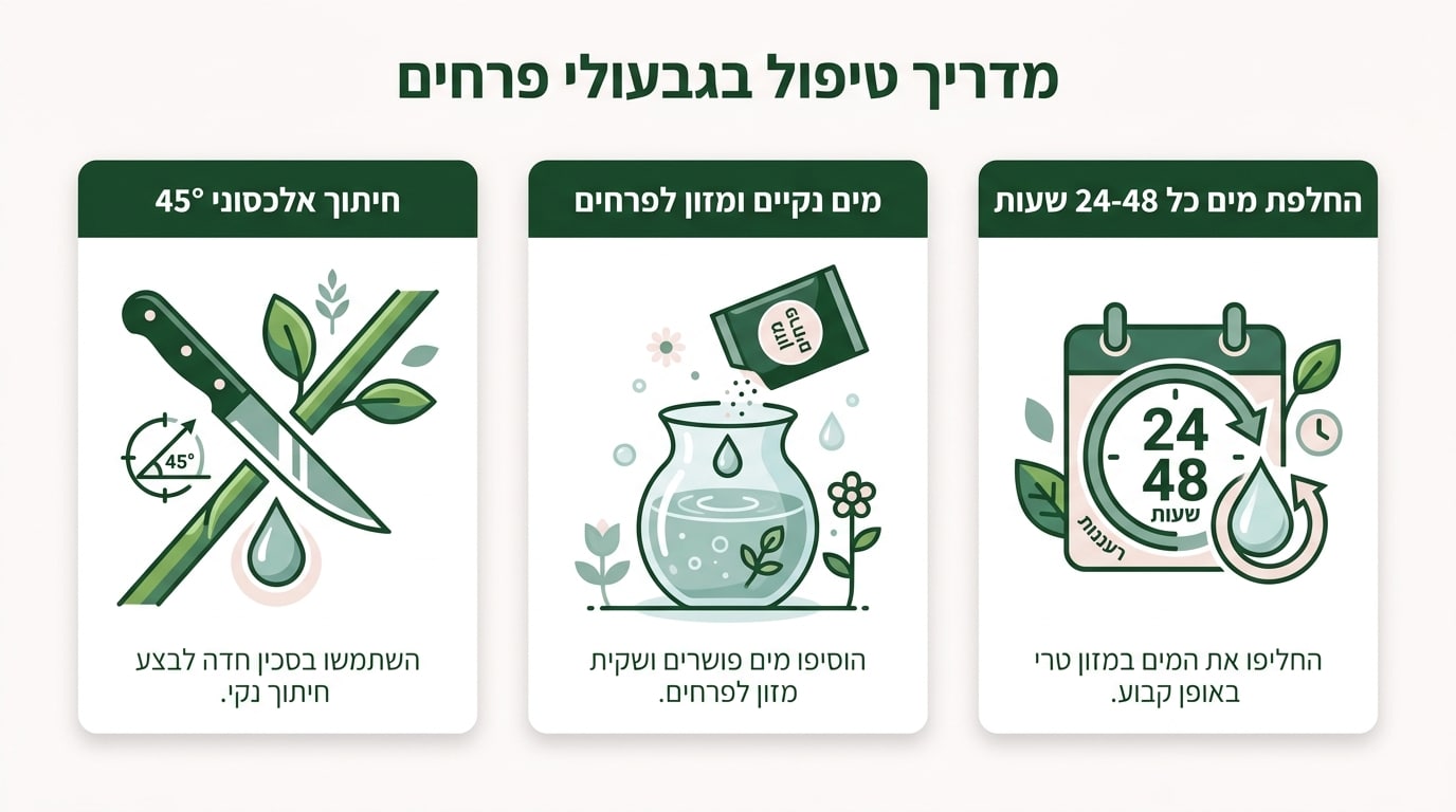 טיפול בגבעולים ובמים להארכת חיי הזר