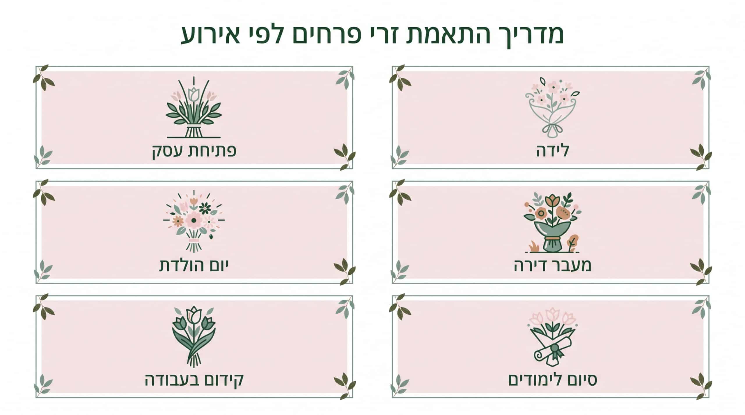טבלת התאמה בין סוגי אירועים לזרי פרחים מתאימים
