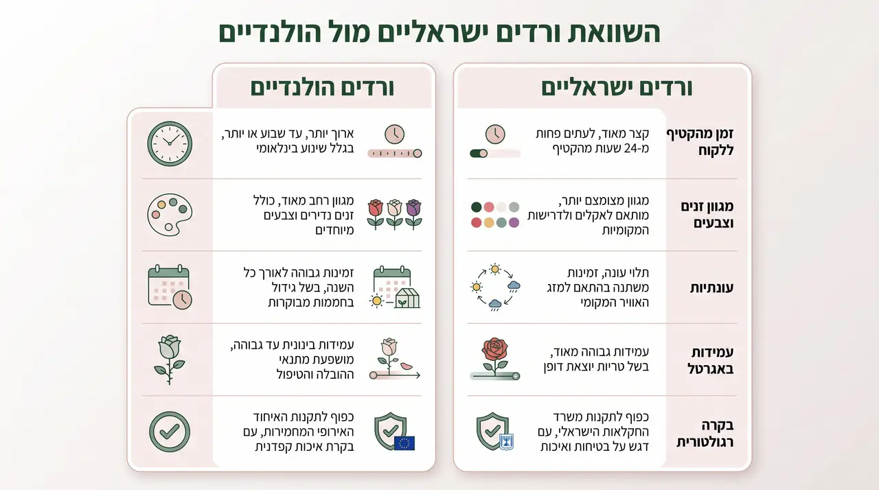 טבלת השוואה בין ורדים ישראליים להולנדיים
