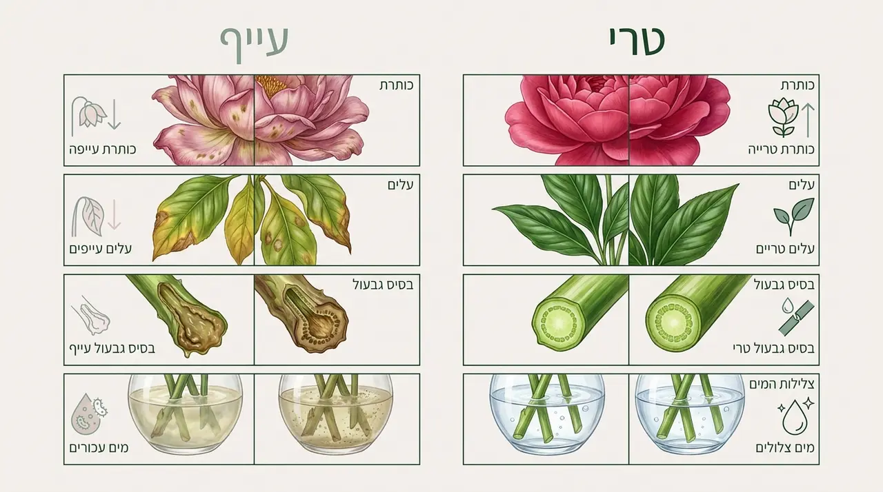 השוואה בין סימני טריות לסימני עייפות בפרח